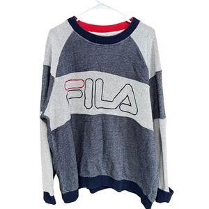 FILA XXL Crewneck Sweatshirt Blue Gray Pullover Big Logo‎ Retro Sportswear Mens